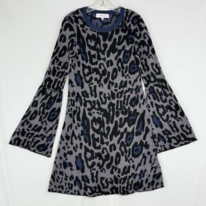 JOHN + JENN Small Leopard print Knit sweater dress Flare Sleeves